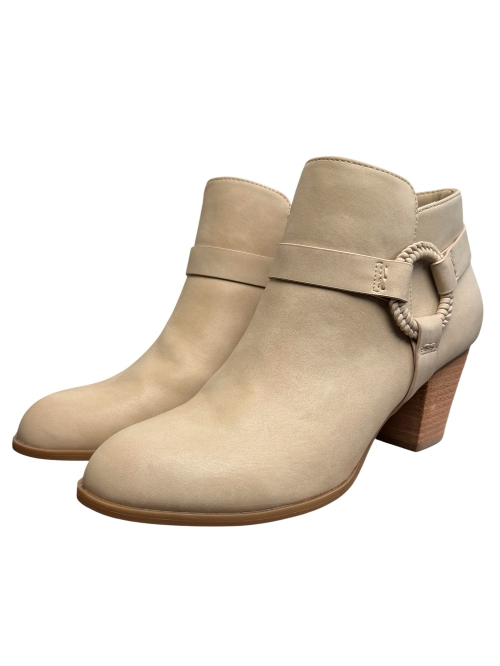 Dolce Vita Women’s Heeled Tan Cobbler Ankle Boots With Rope Ring Accent Size 10